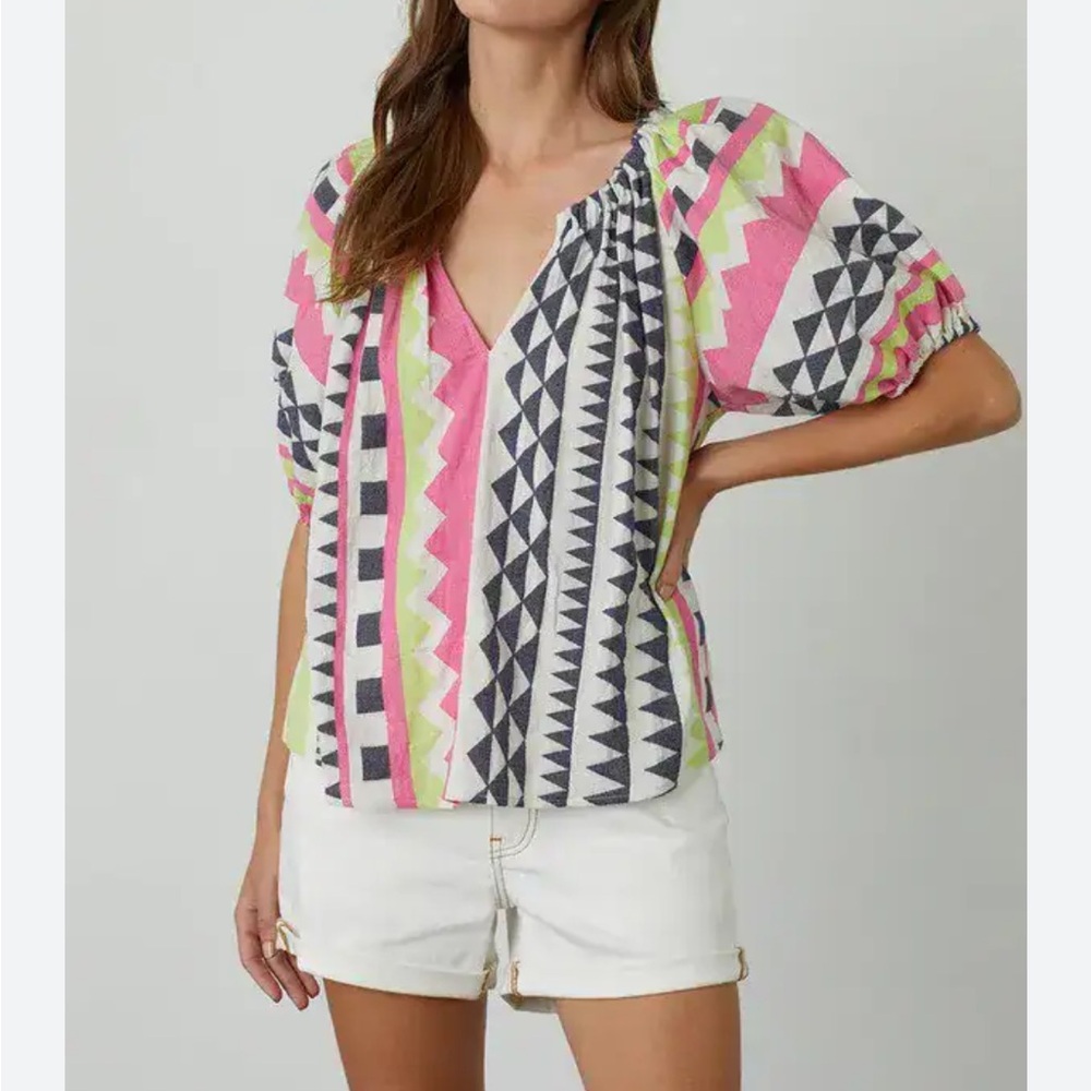 VELVET BY GRAHAM & SPENCER 
Marie Neon Jacquard Boho Summer Vacation Top